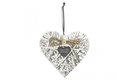 Deko-Herz aus Weide wei� im Vintage-Stil auf Metallrahmen