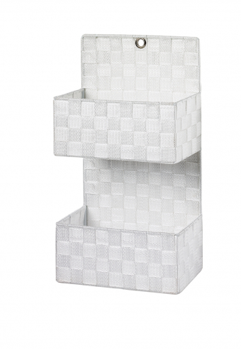 Wandkorb Nylon m. 2 F�chern auf Metallrahmen geflochten wei�