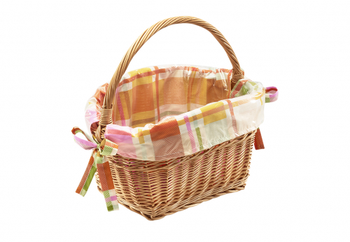 Einkaufskorb gek. Weide/Textil mit Folie bunt Karo