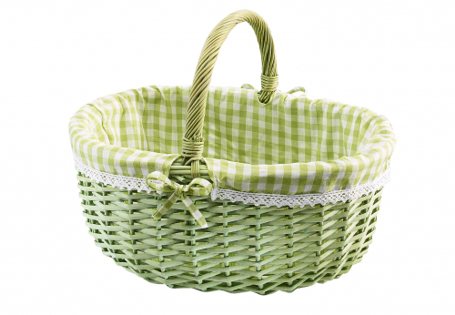 Einkaufskorb oval aus Weide gr�n/wei� mit Textil