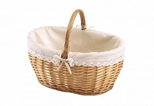 Weidenkorb mit Henkel undTextil mit H�kelborte