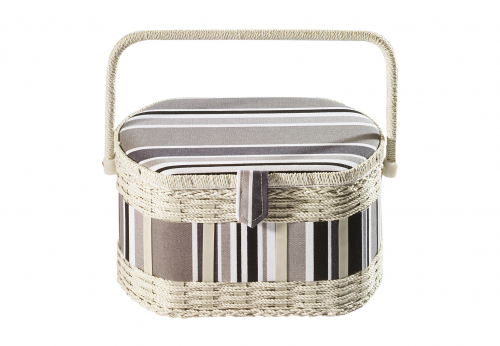 N�hkorb oval,wei�es Geflecht, mit grauen Stofffutter