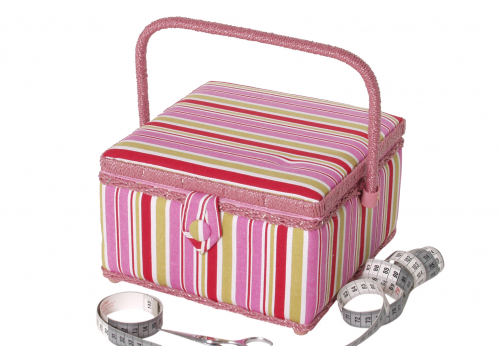 N�hkorb quadratisch pink gestreift