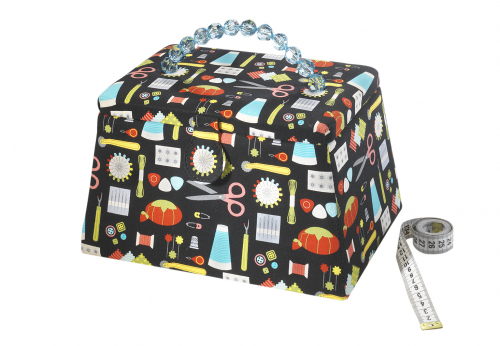 N�hkorb Trapezform Textil Multicolor schwarz mit blauen Kunststoffperlengriff