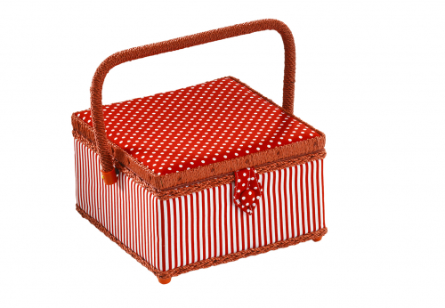 N�hk�stchen quadratisch rot/wei� Punkte und Streifen mit Textileinsatz