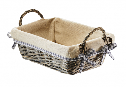 Dekoschale eckig aus Weide grey-washed mit Textil ausgeschlagen