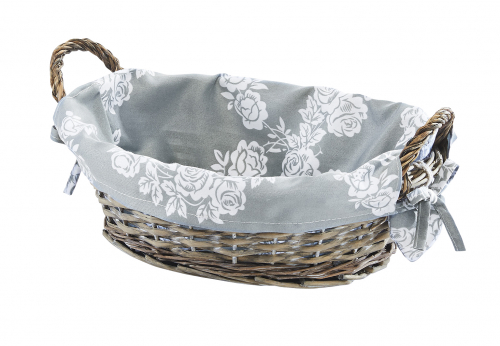 Dekoschale grau aus Weide oval mit Textil und Herzanh�nger