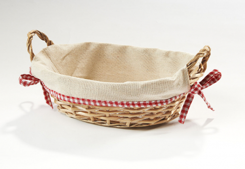 Dekoschale oval aus gekochter Weide mit Textil Karo Rot-Wei�