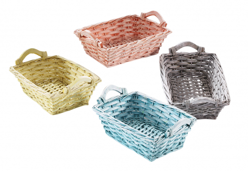 Dekoschale eckig aus Chipwood mit Holzgriff bunt 4-fach sortiert