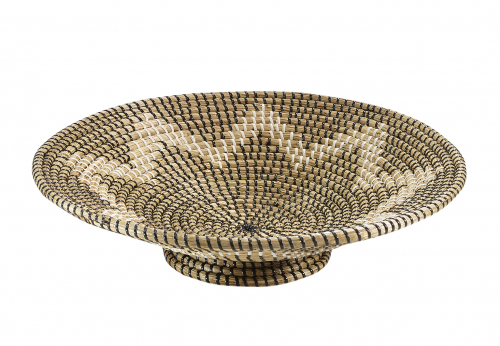 Deko-Schale aus Seegras mit schwarzem und wei�em Kunststoffband umwickelt