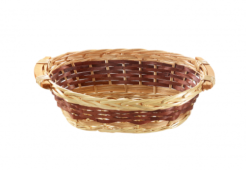 Deckoschale oval 39x30 cm Weide Chipwood Holzrgriffe honigfarben