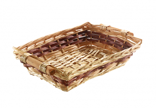 Dekoschale eckig 40x30x10 cm Weide Chipwood Holzgriffe honey color