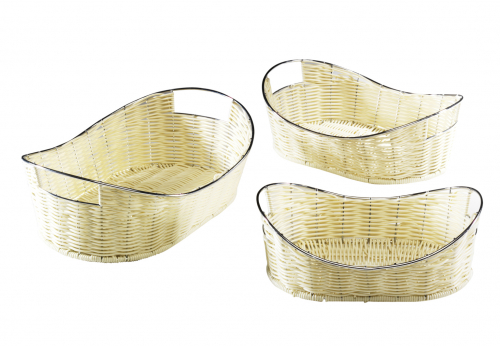 Dekoschale oval naturfarbenes Polyrattan mit Chromrahmen S/3