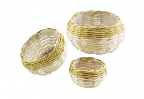 Pflanzschale Pflanzk�rbchen �bertopf Weide und Polyrattan rund curry S/3