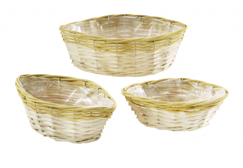 Pflanzgef�� aus Weide und Polyrattan Schiffchenform curry wei� S/3