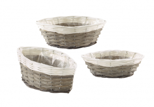 Pflanzgef�� aus Chipwood und Polyrattan Schiffchenform grau wei� S/3