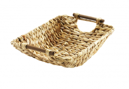 Dekoschale aus Wasserhyazinthe eckig mit Griffen