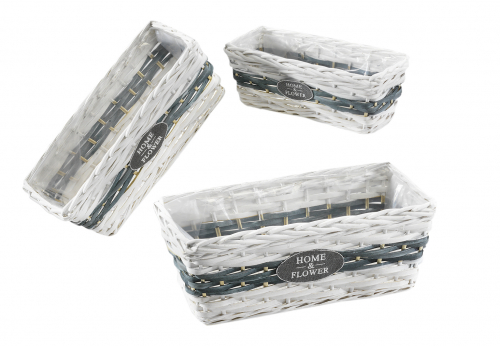 Pflanzk�rbchen wei� grau rechteckig Chipwood mit Folie ausgeschlagen S/3