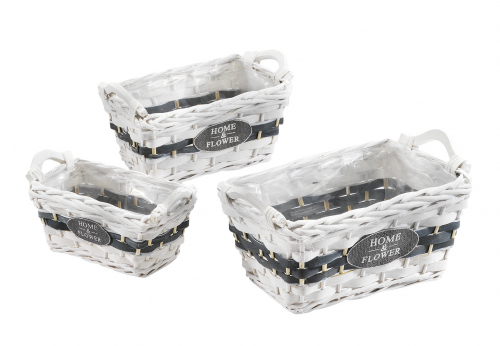 Pflanzk�rbchen wei� grau rechteckig Chipwood mit Folie ausgeschlagen S/3