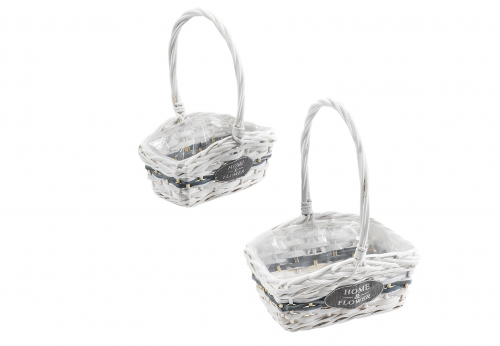 Pflanzkorb wei� grau rechteckig Chipwood m. Henkel u. Folie ausgeschlagen S/2