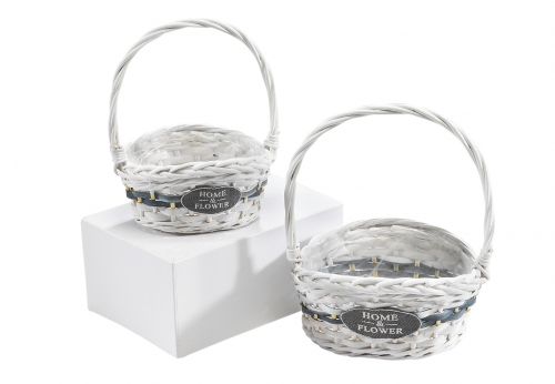 Pflanzkorb Streukorb Blumenkorb wei� Chipwood mit Henkel und Folie S/2