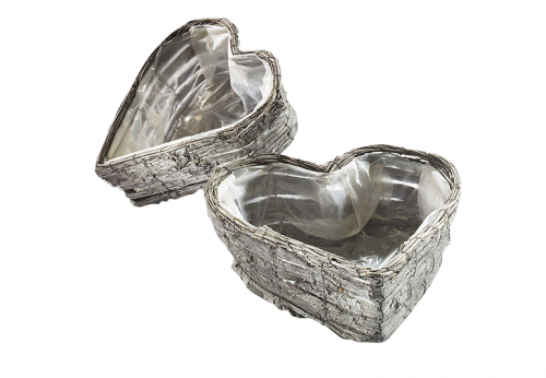 Pflanzherz aus grauer Rinde mit Folie ausgeschlagen Set mit 2 Gr��en