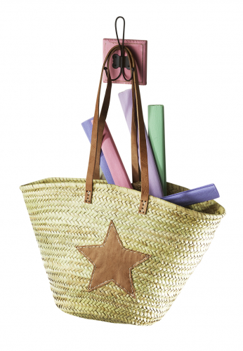 Ibizatasche aus Palmblatt mit Echt-Lederhenkeln und Sterndeko aus Leder