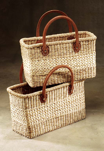 Tasche eckig Wasserhyazinthe Ledergriffe S/2