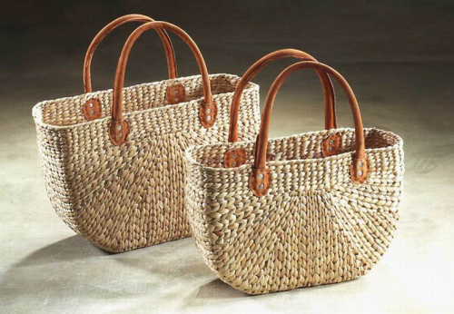 Tasche Halbmond Wasserhyazinthe Ledergriffe S/2