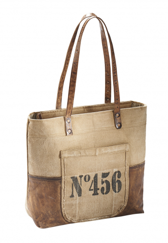 Vintage Tasche aus Canvas und Leder  No. 456 mit Lederhenkel