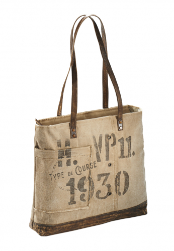 Vintage Tasche aus Canvas und Leder  1930 mit Lederhenkel