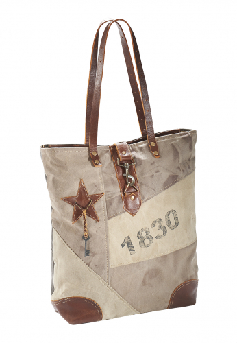 Vintage Tasche aus Canvas und Leder  1830 mit Lederhenkel