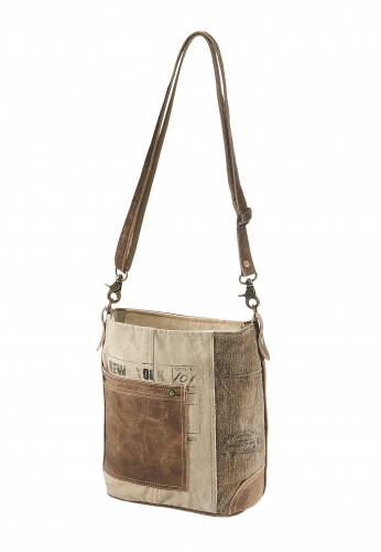 Handtasche NEW YORK aus bedrucktem Canvas mit Lederhenkeln und Applikationen