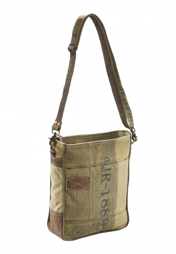 Handtasche AIR 1889 aus bedrucktem Canvas mit Lederhenkeln und Applikationen
