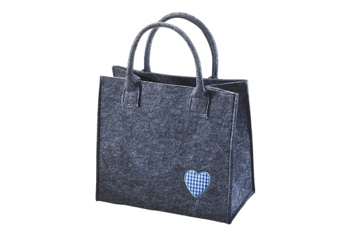 Filztasche dunkelgrau mit blauer Herz-Applikation