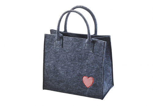 Filztasche dunkelgrau mit roter Herz-Applikation