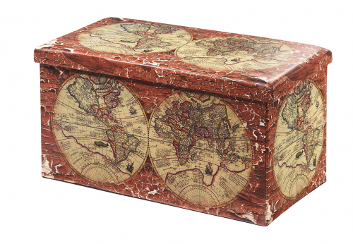Sitztruhe WELTKARTE faltbar 76x40x40 mit Kunstleder bezogen inkl. Deckel