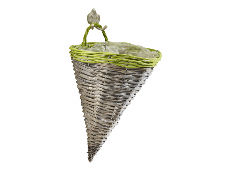 Wandkorb aus Weide grau mit gr�nem Rand und Folie ausgeschlagen