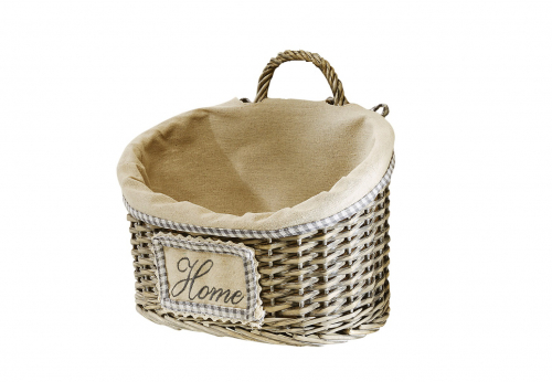 Wand-Korb oval aus Weide grey-washed mit Textil ausgeschlagen