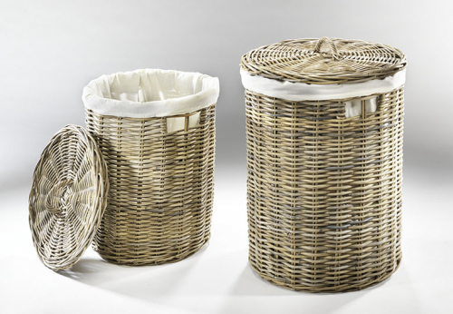 W�schebeh�lter rund Rattan Textil S/2