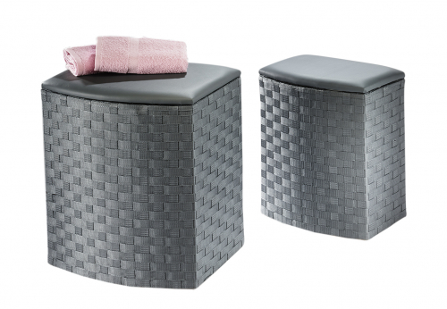 W�schebeh�lter Set mit zwei Gr��en, grau, halbrunde Front, Nylongeflecht