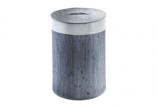 W�schebeh�lter rund Bambus und Textil grau