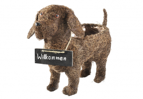 Deko-Hund zum Bepflanzen aus Rattan