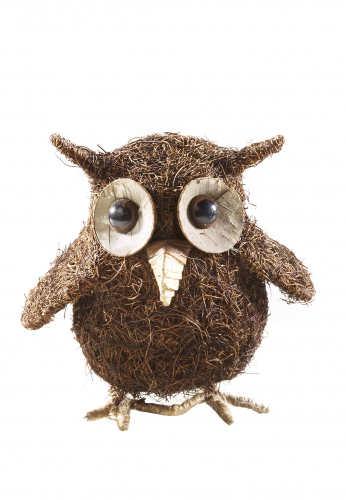 Deko-Eule aus Rattan braun 18 cm
