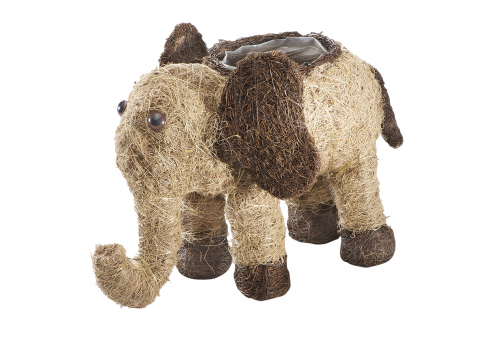 Deko-Elefant aus Rattan zum Bepflanzen mit Folie ausgeschlagen