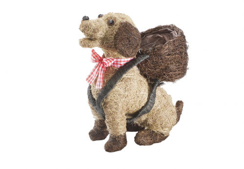Deko-Hund mit Korb zum Bepflanzen mit Folie ausgeschlagen