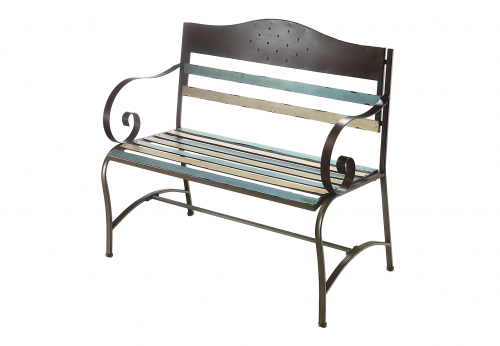 Bank aus Metall in den Farben Braun Wei� und T�rkis