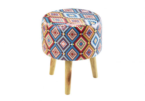 Hocker aus Holz rund mit Kunstleder�berzug bunt