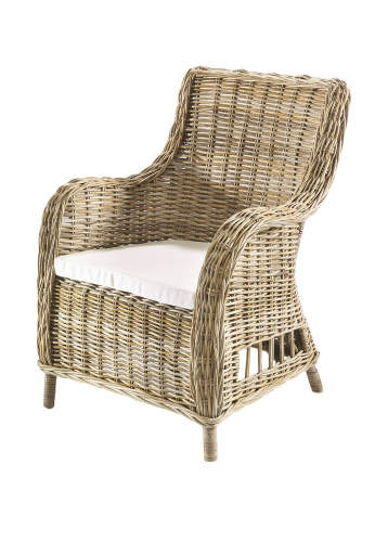 ABERDEEN Sessel Rattan kubu grey Armlehne mit Kissen