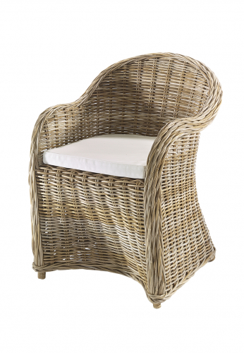 BOSTON Sessel Rattan kubu grey mit Kissen und Armlehnen